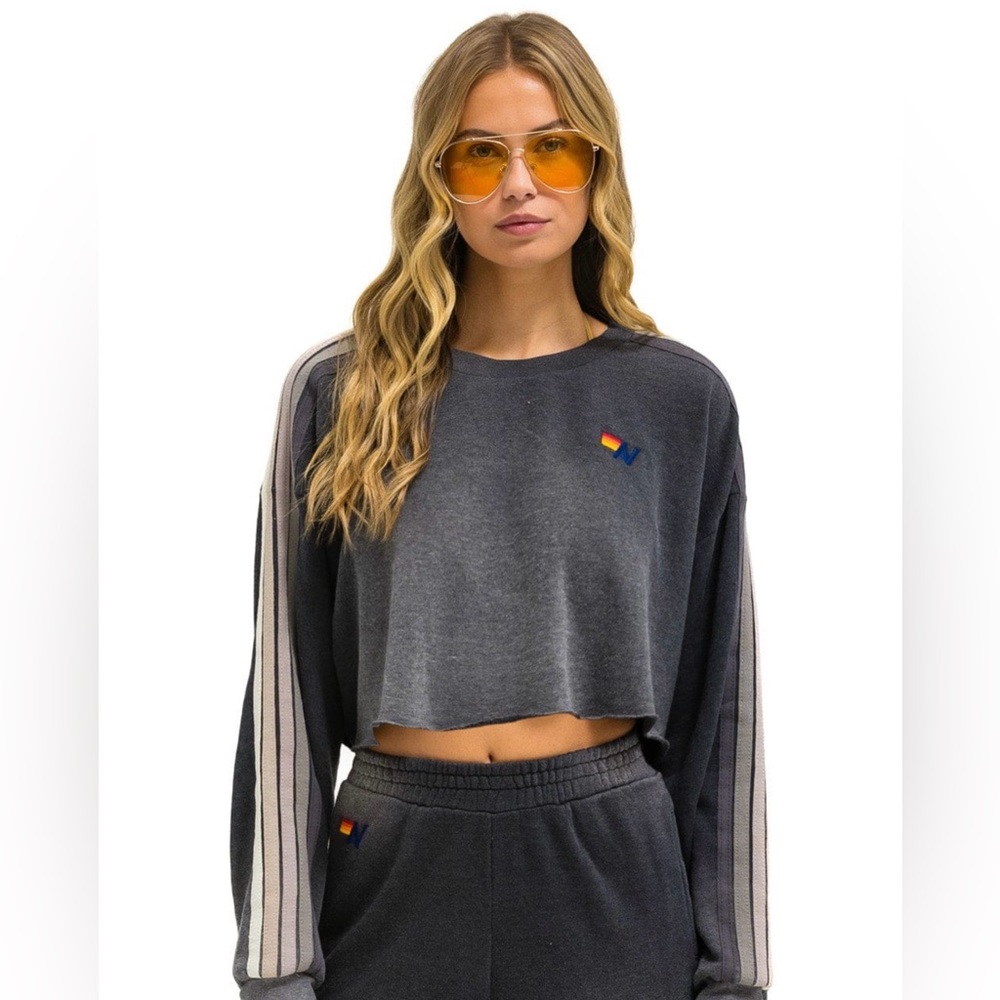 Aviator Nation Cropped Crew Sweatshirt & Sweatpants Gray Medium